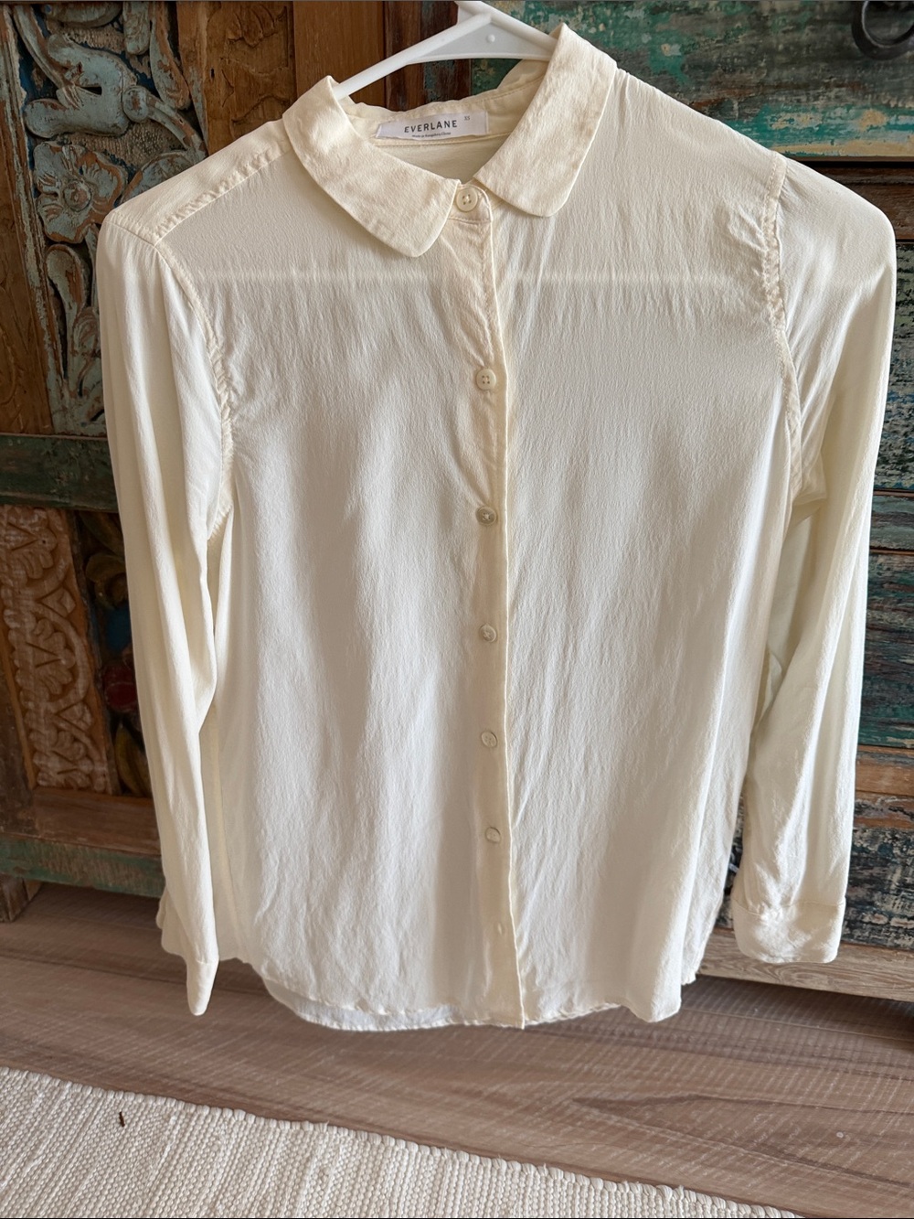 Everlane Cream Button-Front Silk Blouse